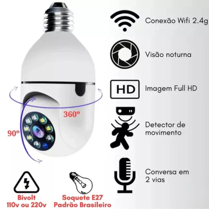 Lâmpada Espiã SmartCam 360° Wi-Fi Full HD – Yoosee